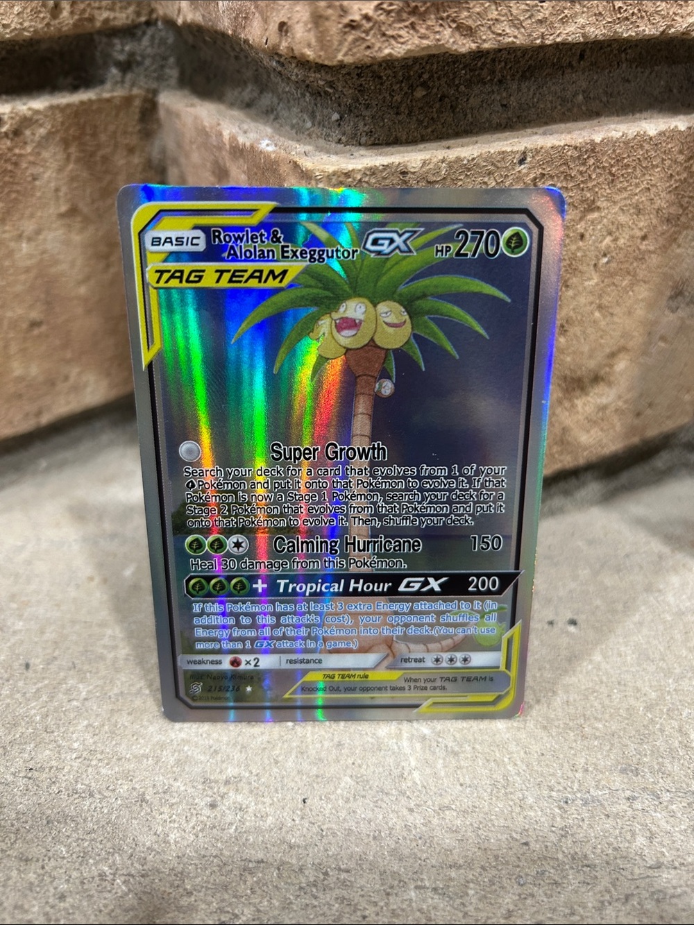 Pokémon Rowlet & Alolan Exeggutor GX TAG TEAM Full Art Holo 215/236 Ultra Rare